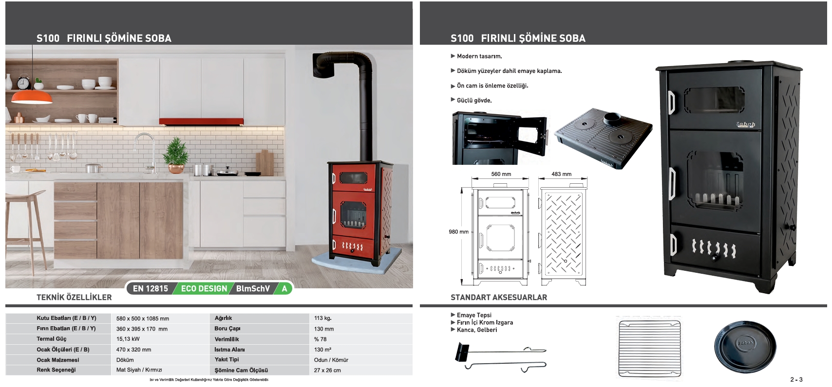S100 Fırınlı Şömine Soba soba modeli
