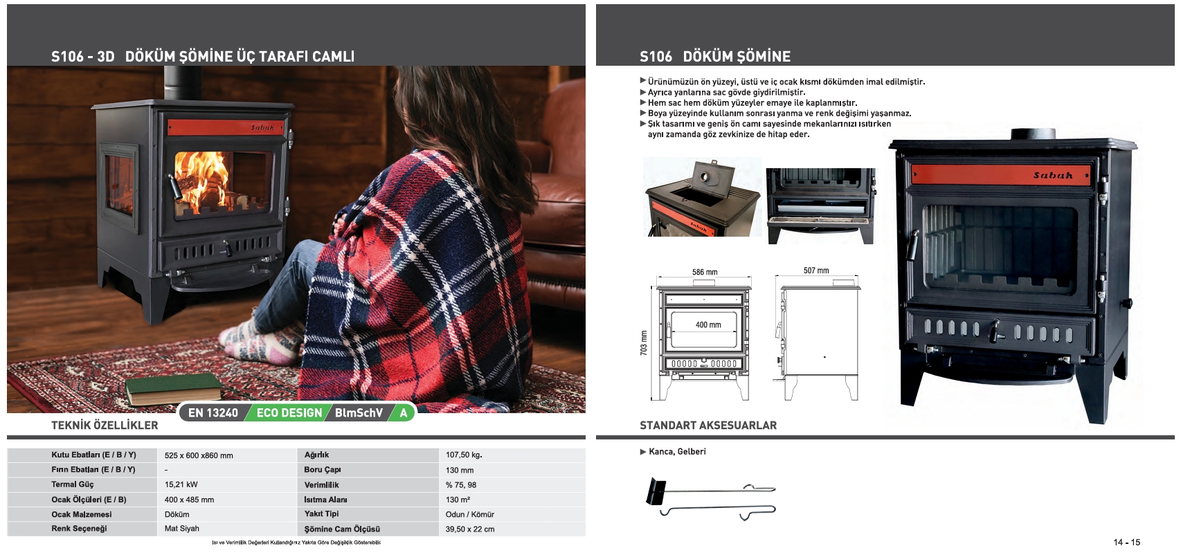 S106 - 3D Döküm Şömine Üç Tarafı Camlı soba modeli