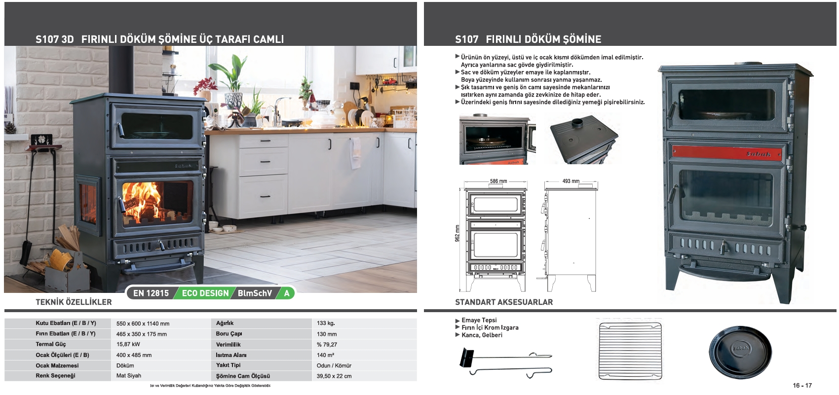 S107 - 3D Fırınlı Döküm Şömine Üç Tarafı Camlı soba modeli