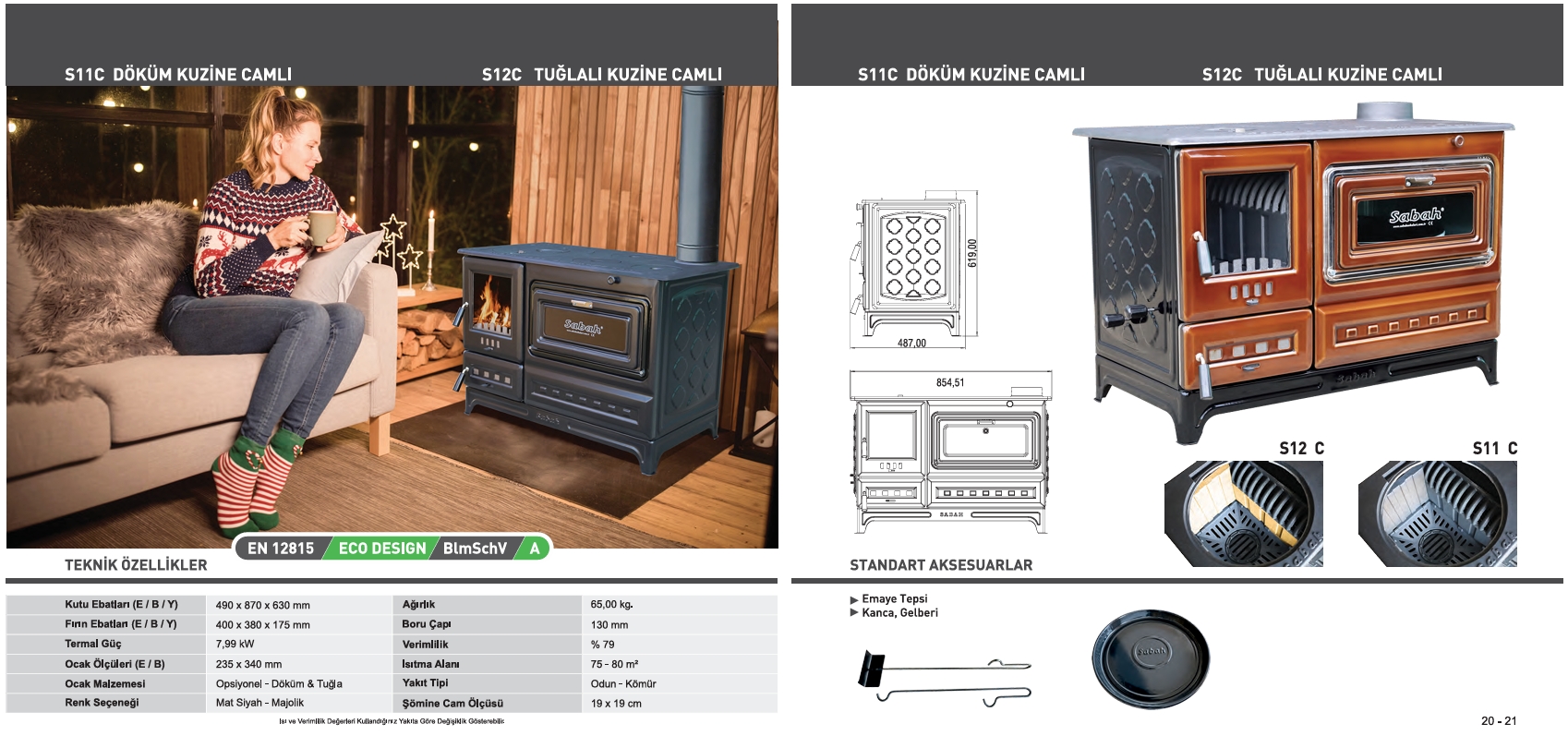 S11C Döküm Kuzine Camlı soba modeli