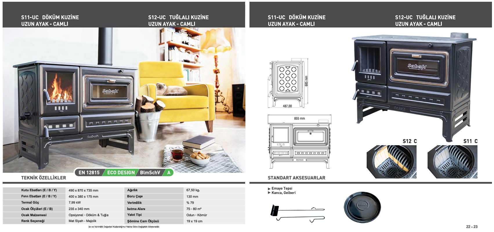 S11-UC Döküm Kuzine Uzun Ayak - Camlı soba modeli
